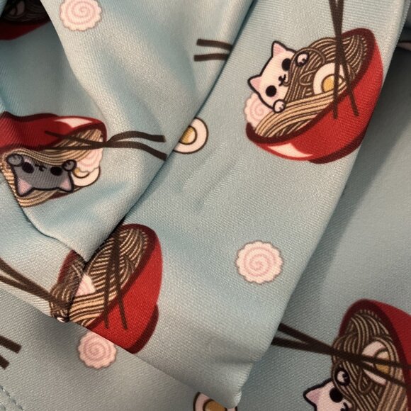 Hot Topic Ramen Kitty Cat Skater Skirt SZ Medium Mini Blue Stretch - Picture 9 of 9